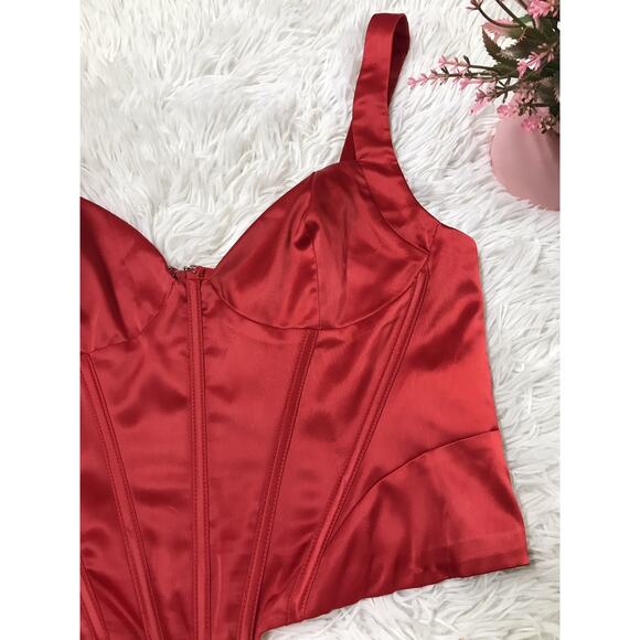 Women Forever 21 Satin Corset Tank Top Cami Red Bow ZIPS Small Tee Lingerie XL - Picture 4 of 7